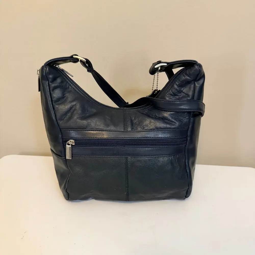 Vintage d'margeaux Genuine Leather Crossbody Hobo Bag Everyday Casual Navy Blue